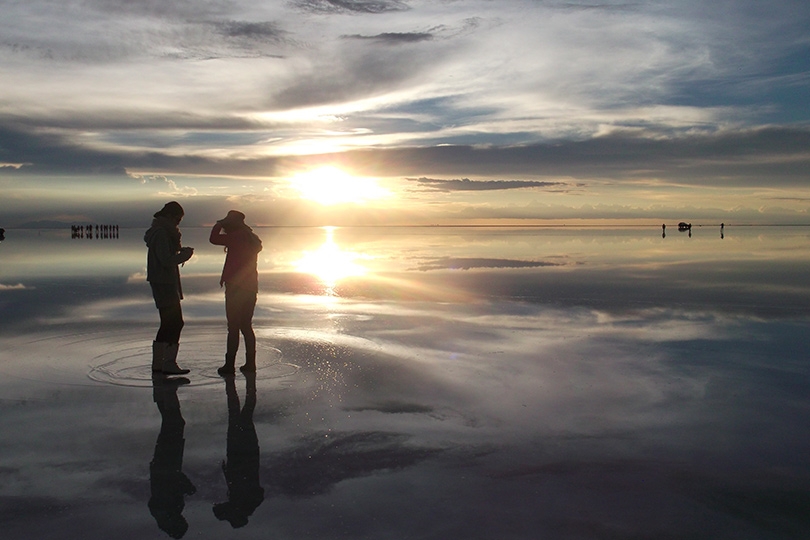 ウユニ塩湖の夕陽
